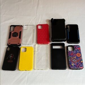 10 Assorted Phone Cases - Black, Red, Yellow, Clear